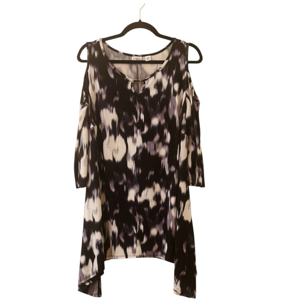 Cato Woman Black Beige 3/4 Sleeve Top Peekaboo Shoulder Size 14/16